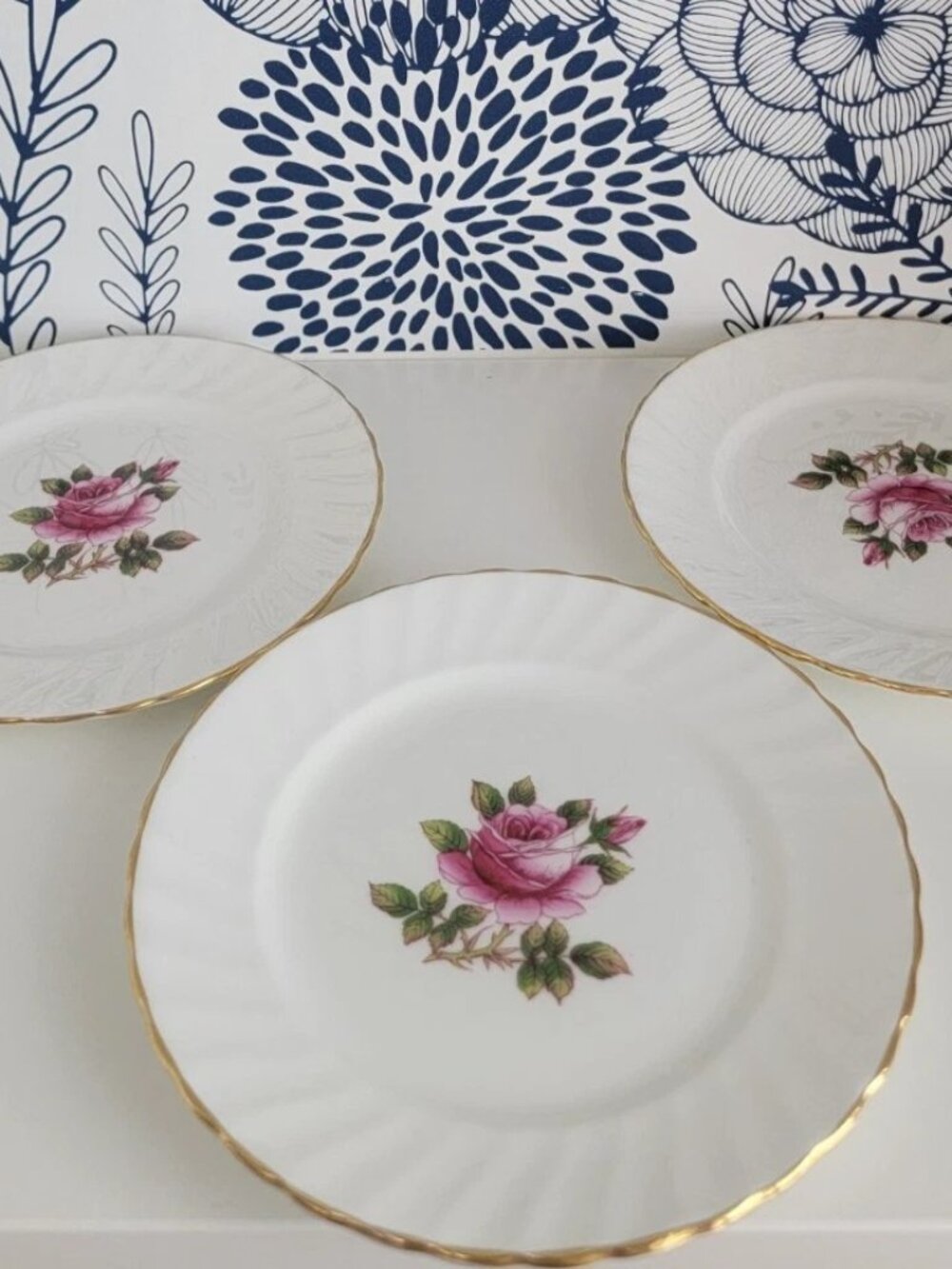 Northumbria A.G. Ltd "Carleton Rose" pattern dessert plate set of 3